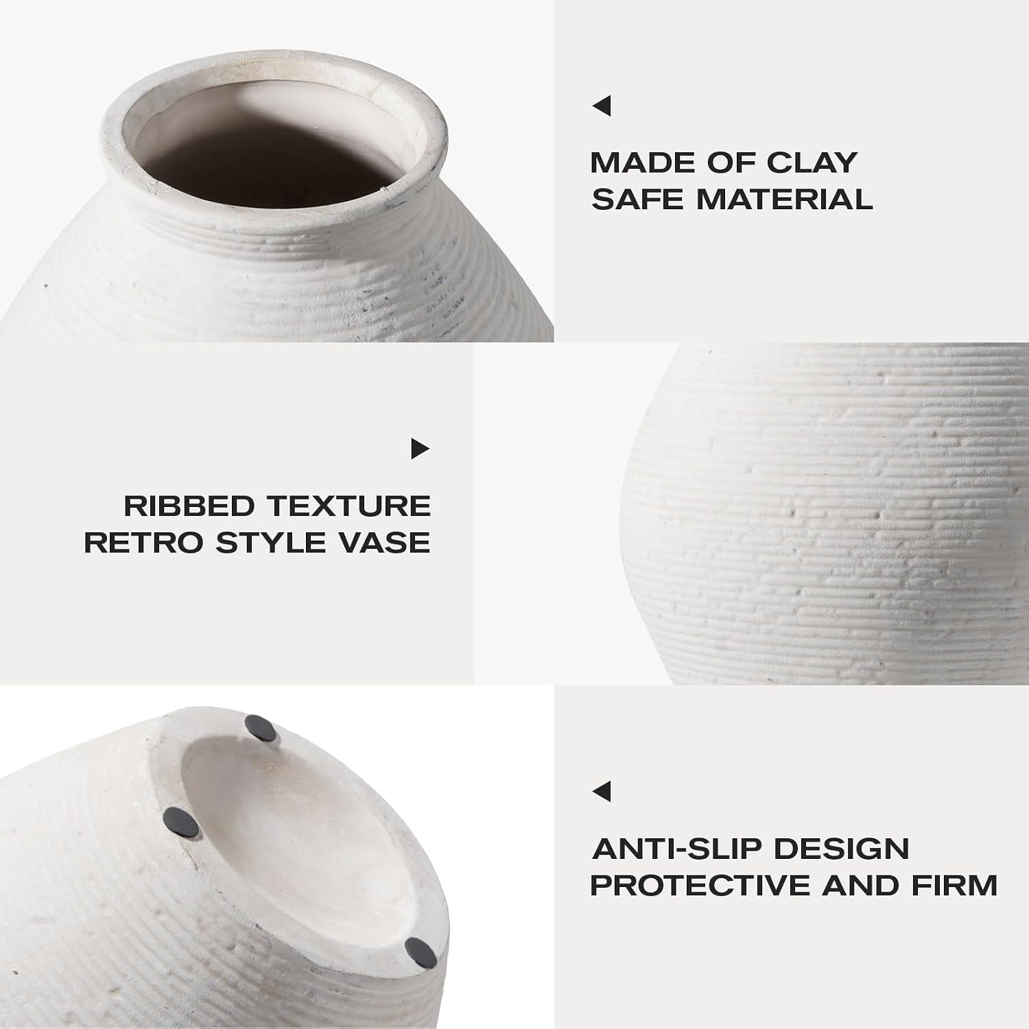 Ceramic Large Rustic round Vase-11.8" Beige Pottery Textured White Ceramic Vase-Big Terracotta Vase Large Vases for Decor Living Room, Farmhouse Decor, Bedroom, Bathroom-(Off-White)