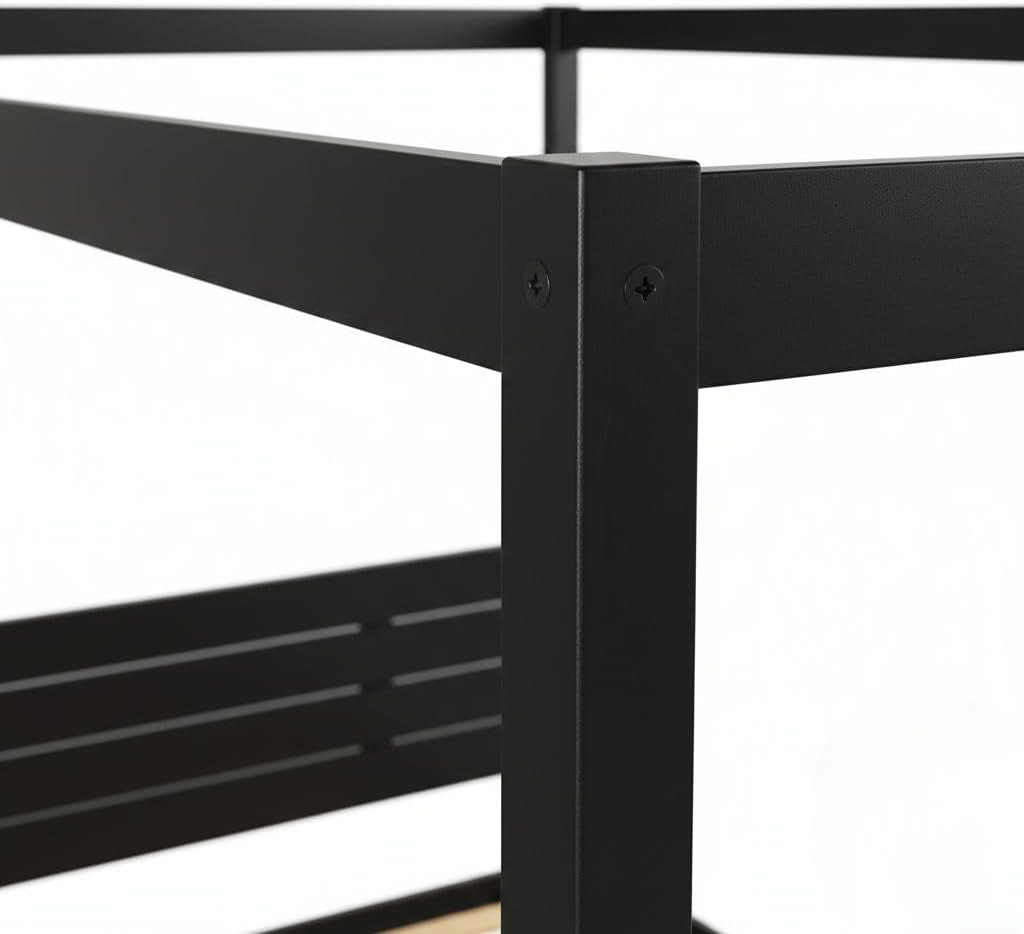 Solid Pine Canopy Bed Frame, King — Matte Black Painted Finish | No Box Spring Needed • Fsc-Certified Pine • Supports up to 560 Lbs • Slatted Headboard, No Box Spring Needed