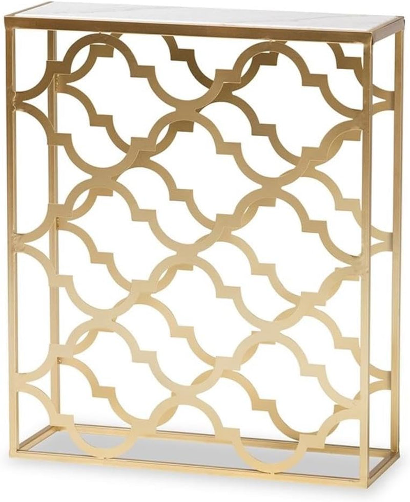 Calanthe Modern and Contemporary Gold Finished Metal Console Table with Marble Tabletop