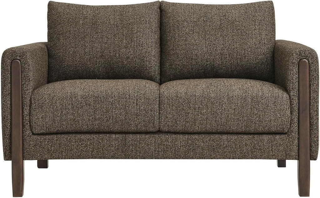Hawken 54 Inch Boucle Loveseat in Antique Espresso with Wood Legs – Mid-Century Modern Small Space 2-Seater Sofa for Living Room, Bedroom, or Office Lounge