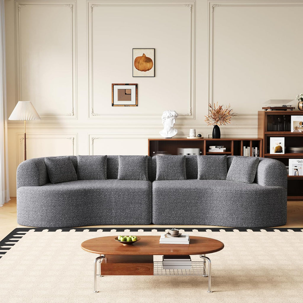 106.3" Curved Sectional Sofa, Oversized Cloud Couch with 6 Pillows, | Deep Seat Sofa for Living Room, Guest, Bedroom, No Assembly Required, Gray