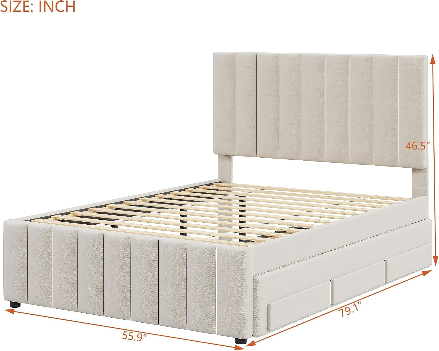 Full Size Bed Frame with Twin Trundle Bed and Storage Drawers,Linen Upholstered Bed Frame,Full Size Trundle Bed with Adjustable Headboard for Kids Teens Adults,Beige