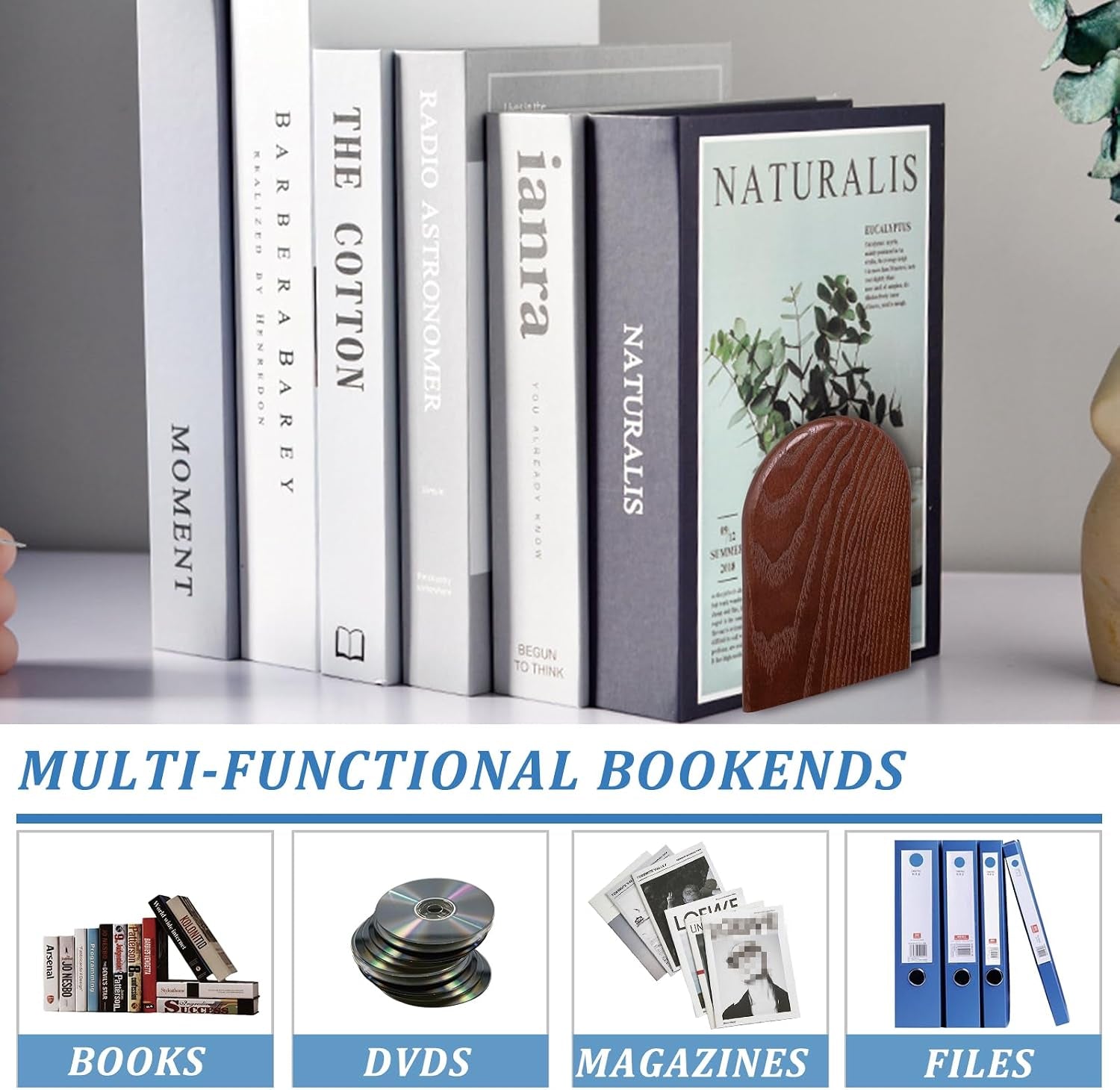 Book Ends, Sturdy Wooden Bookends for Shelves - Heavy Duty Non-Slip Book Organizers, Decorative Bookend Holders for Home Office, Library, Black Wood Universal Economy Bookend, Medium, 1 Pair