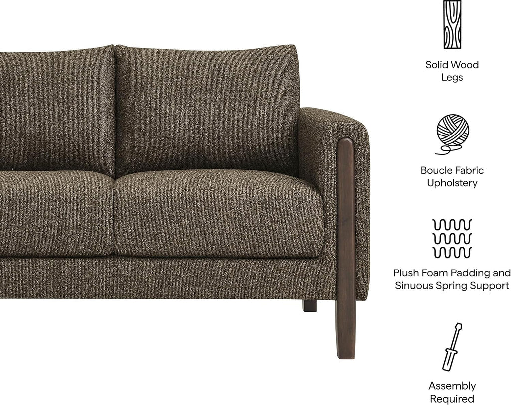 Hawken 54 Inch Boucle Loveseat in Antique Espresso with Wood Legs – Mid-Century Modern Small Space 2-Seater Sofa for Living Room, Bedroom, or Office Lounge