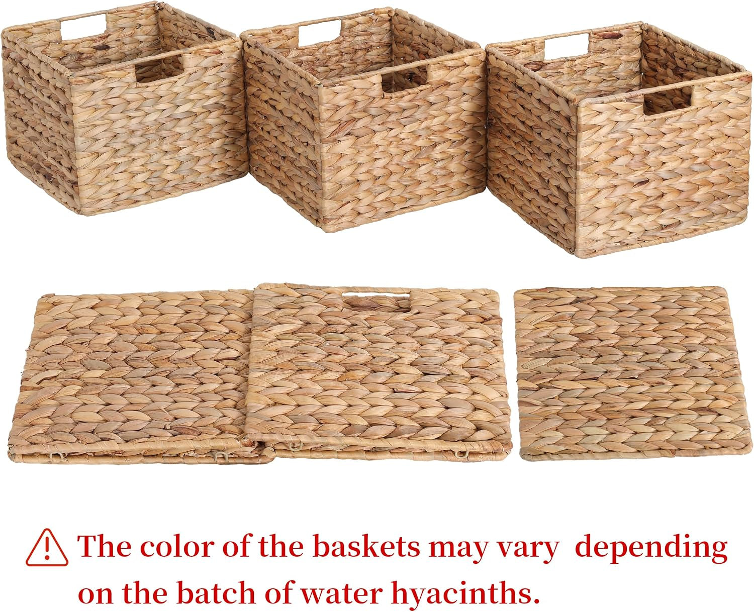 Woven water hyacinth storage baskets set of three