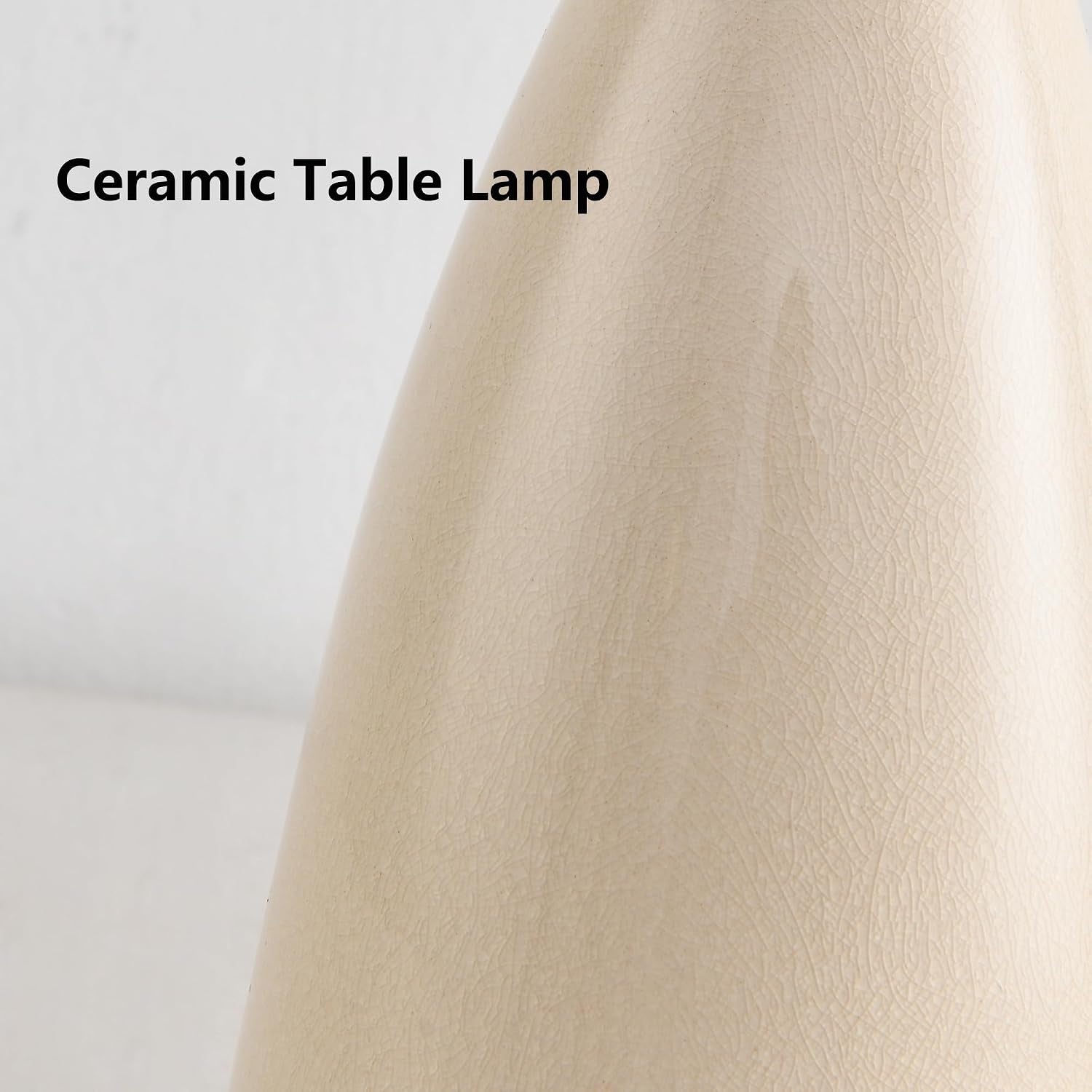 Farmhouse White Ceramic Table Lamp for Bedroom, Touch Dimmable Nightstand Lamps with Fabric Shade, 6W E26 Ceramic Lamp with USB a + C Port for Living Room Bedside Buffet