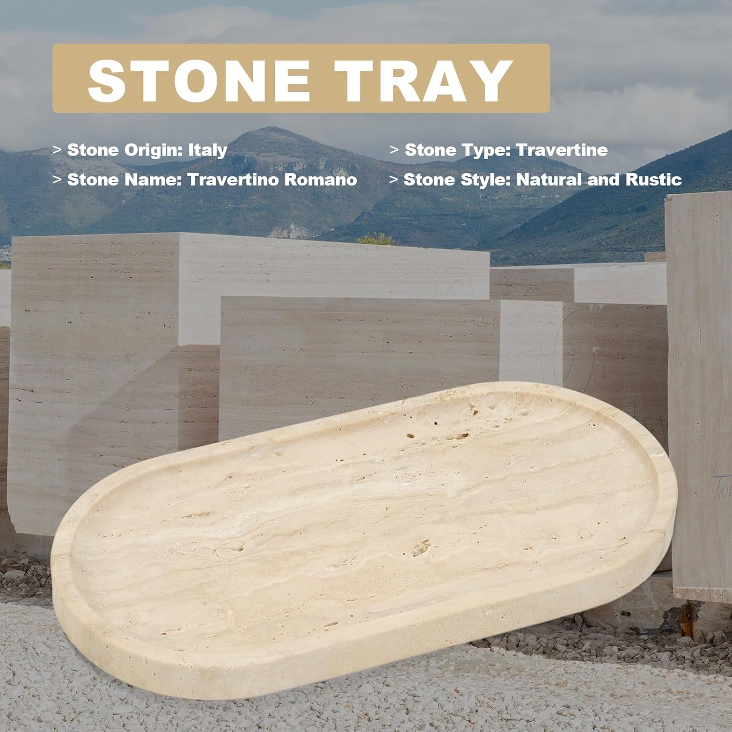Italian Travertine Tray, 12"X6" Vanity Decorative Marble Tray for Countertop, Catchall Tray for Perfume, Candles, Jewelry Dish Tray