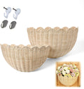 Set of 2 Scalloped Woven Rattan Wall Hanging Baskets, Decorative Wall Storage Baskets for Nursery, Bathroom, Kitchen, Farmhouse & Entryway Decor
