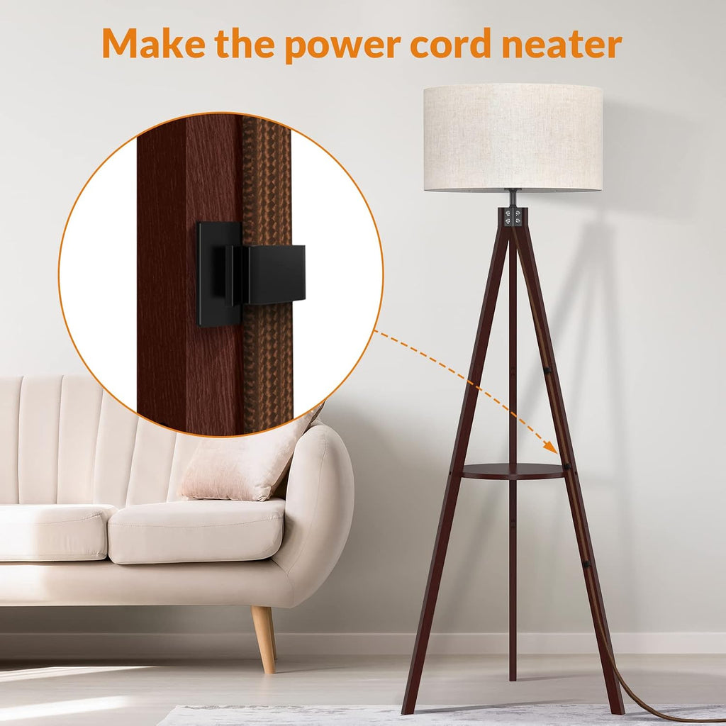Shelf Floor Lamp Tripod Mid Century Modern Lamps for Living Room | Light-Diffusing Linen Shade, Premium Rubberwood, E26 Base, Foot Switch, Adding Warmth to Bedroom, Office & Corner Walnut