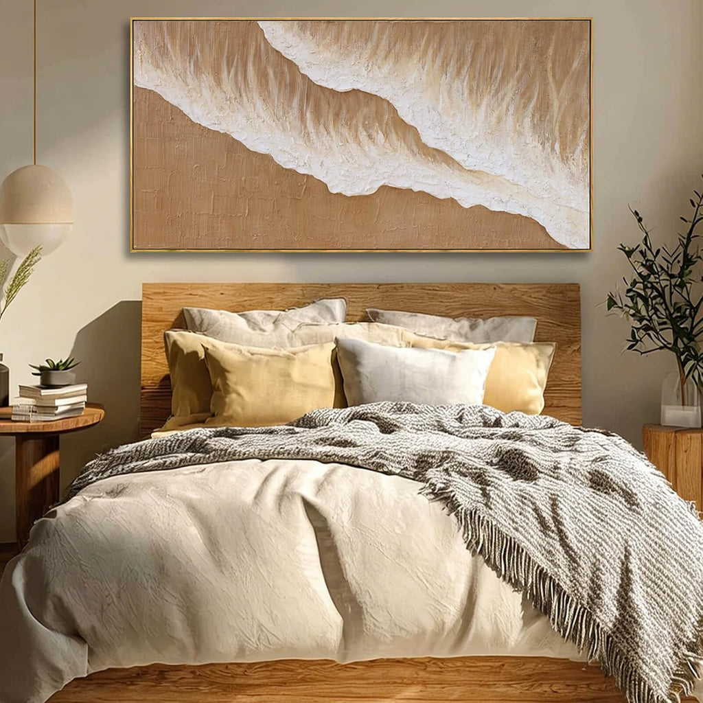 Neutral Beige Textured Canvas Prints 24X48 Inch, Large Framed Artwork with Wooden Frame, Modern Abstract Home Decoration for Bedroom Living Room or Office
