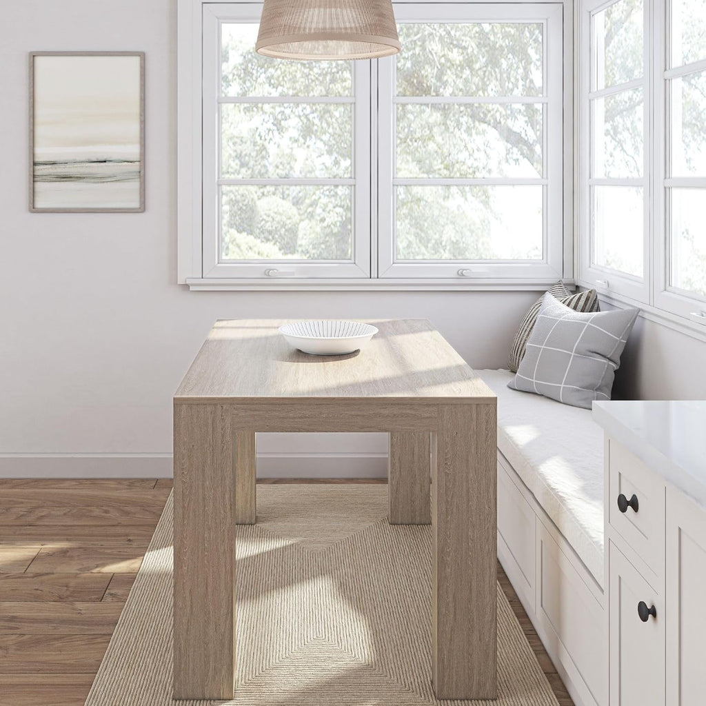 Modern 48 Inch Dining Table, Rectangular, Seashell Wirebrush | Non-Toxic Finishes, Versatile Design, Modern Design, Easy Assembly, Modern Style, Quick Setup, Solid Wood