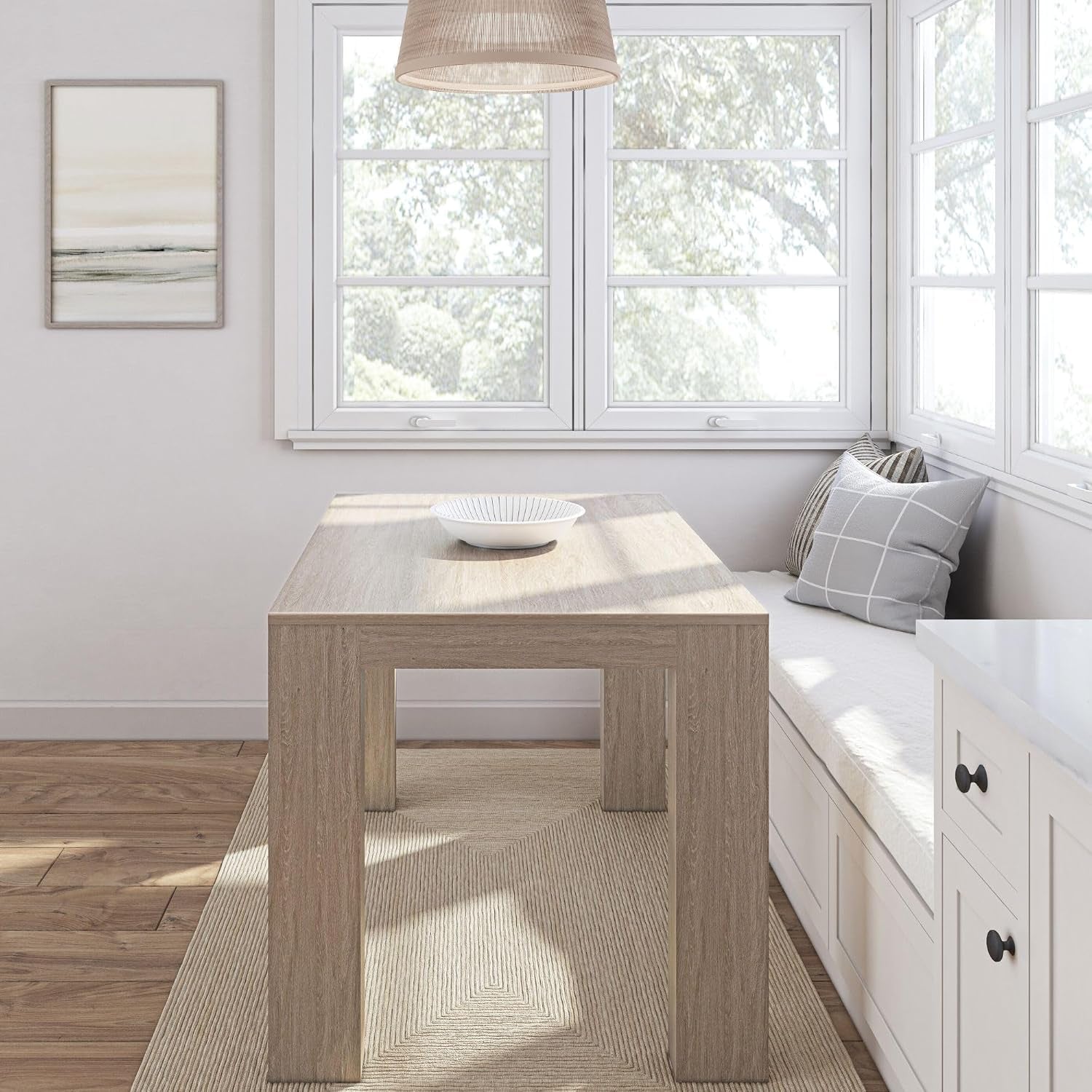 Modern 48 Inch Dining Table, Rectangular, Seashell Wirebrush | Non-Toxic Finishes, Versatile Design, Modern Design, Easy Assembly, Modern Style, Quick Setup, Solid Wood