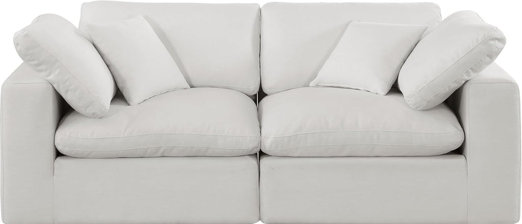 187Cream-S80 Comfy Collection Modern | Contemporary Upholstered Modular Sofa with Cream Linen Textured Fabric Upholstery, down Feather Cushions, 80" W X 40" D X 34.5" H, Cream