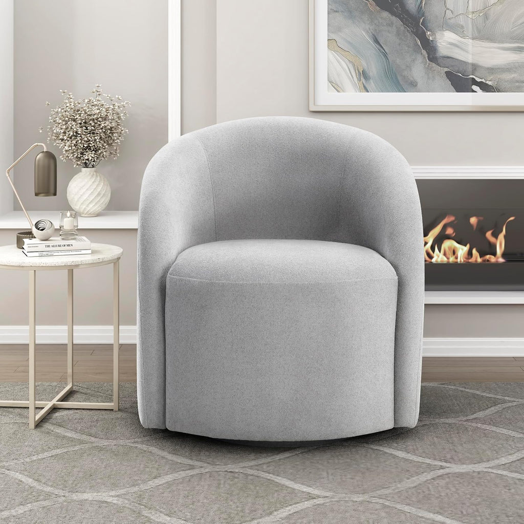 Light gray boucle swivel accent chair