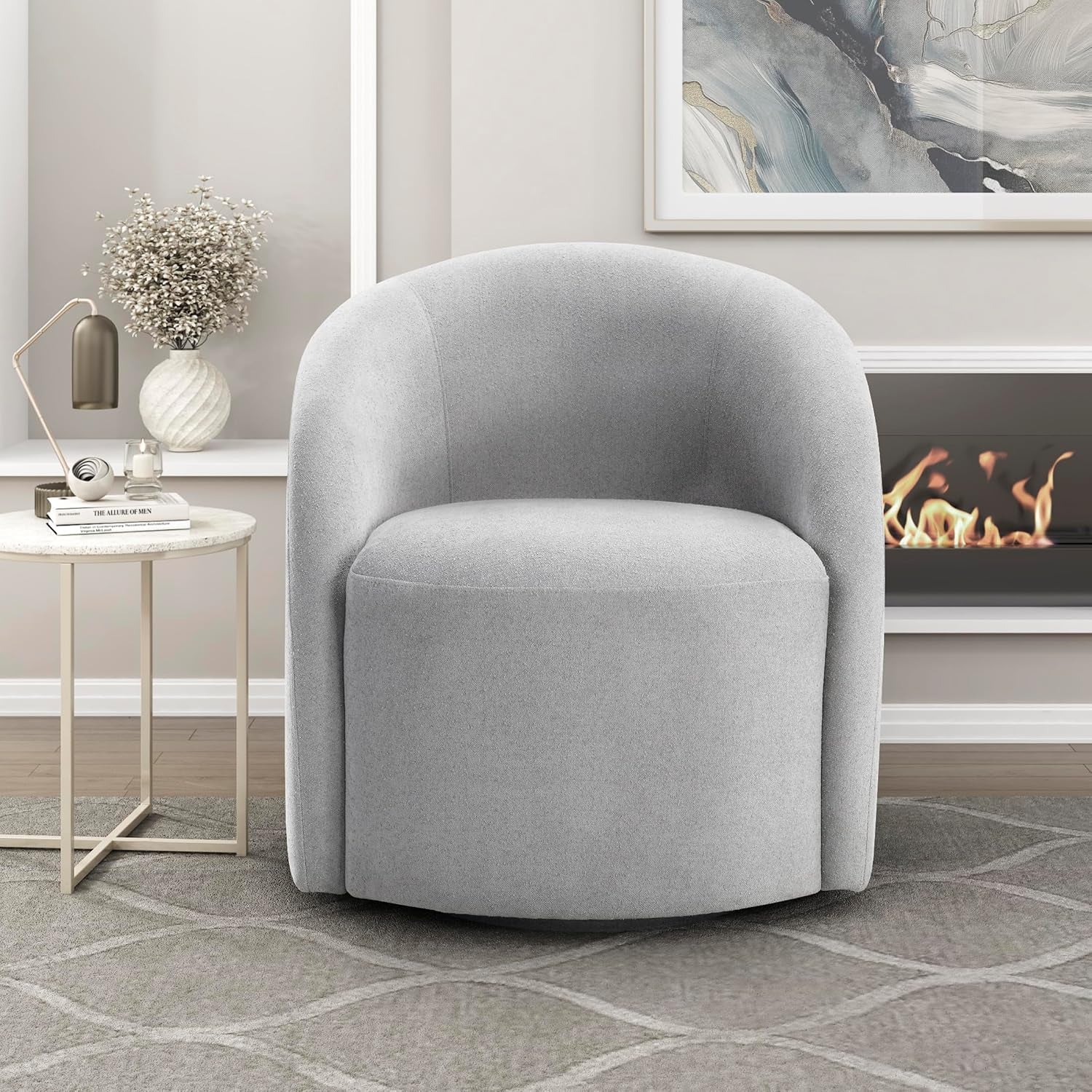 Light gray boucle swivel accent chair