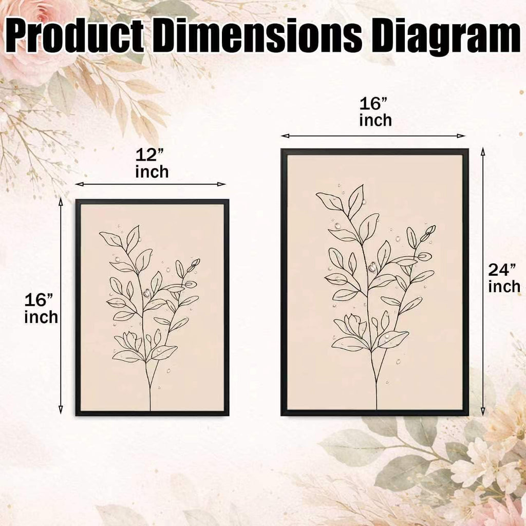 Minimalist Botanical Framed Wall Art, 3 Piece Set, 16X24 Inch | Soft Beige Palette • Delicate Linear Detail • Coordinated Gallery Look • Versatile Accent for Bedroom or Office
