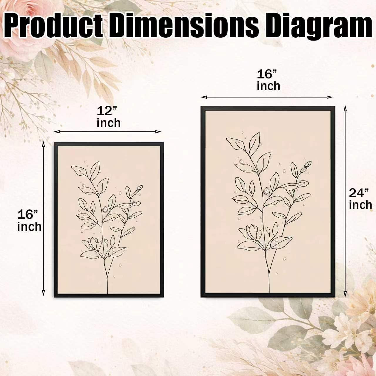 Minimalist Botanical Framed Wall Art, 3 Piece Set, 16X24 Inch | Soft Beige Palette • Delicate Linear Detail • Coordinated Gallery Look • Versatile Accent for Bedroom or Office