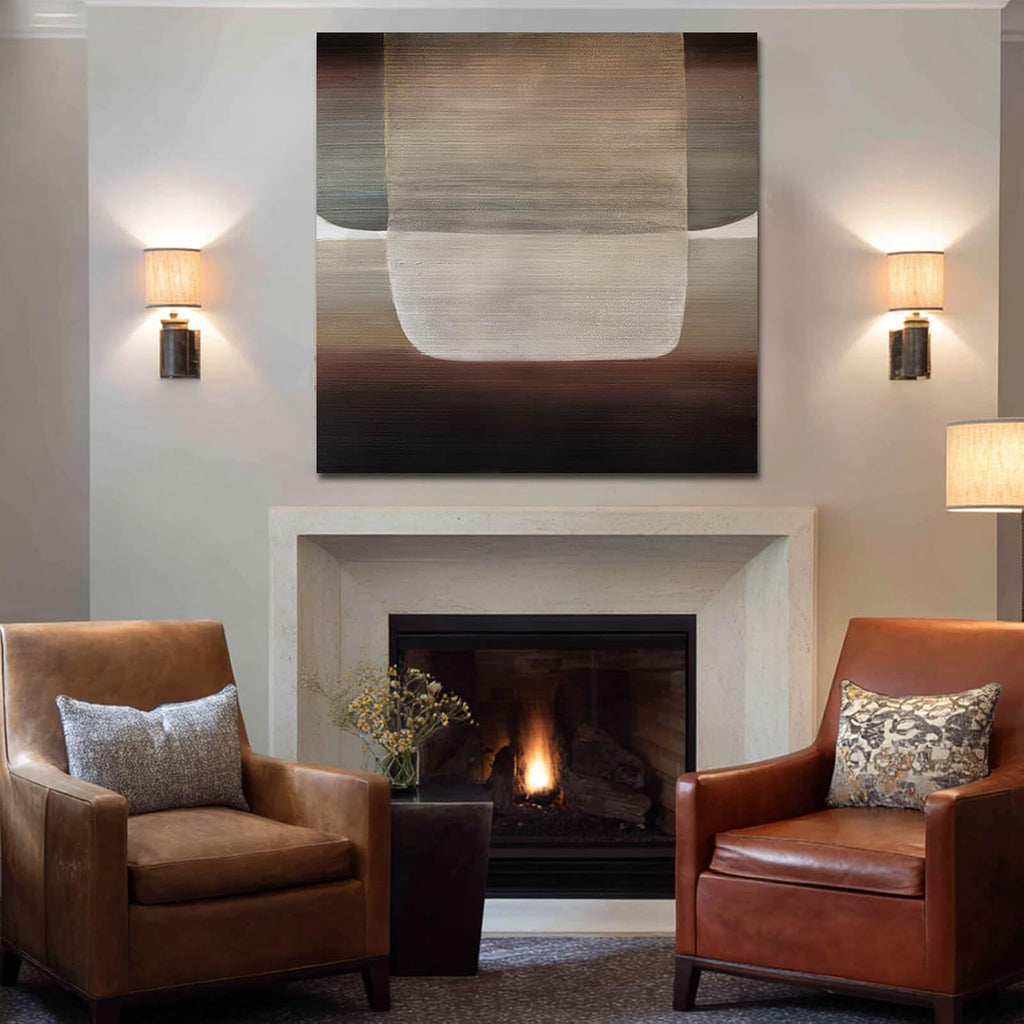 Neutral Abstract Textured Wall Art Oil Painting on Canvas, Modern Minimalist Wall Decor for Living Room, Bedroom & Office, 40X40 In