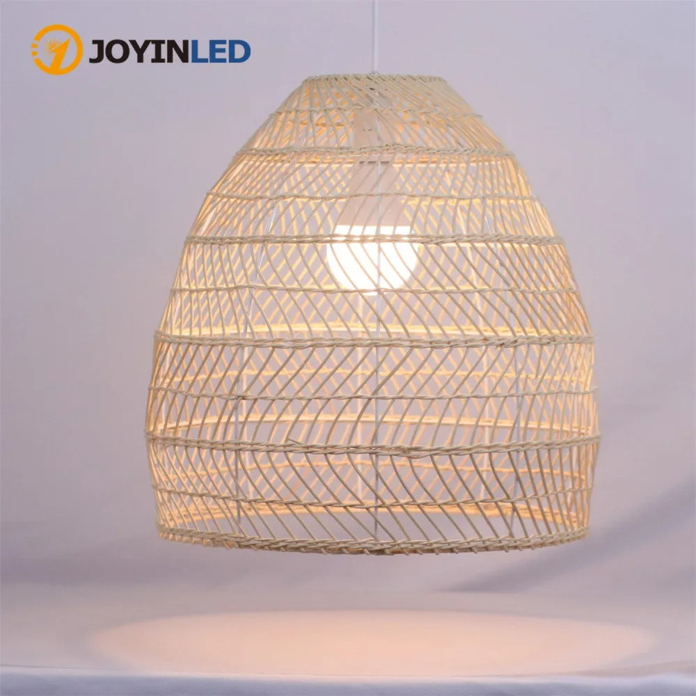 Rattan Cloche Pendant Lamps Vintage Style Handmake Rattan Light Home Decor Living Room Cafe Kitchen Island Hanging Lamps