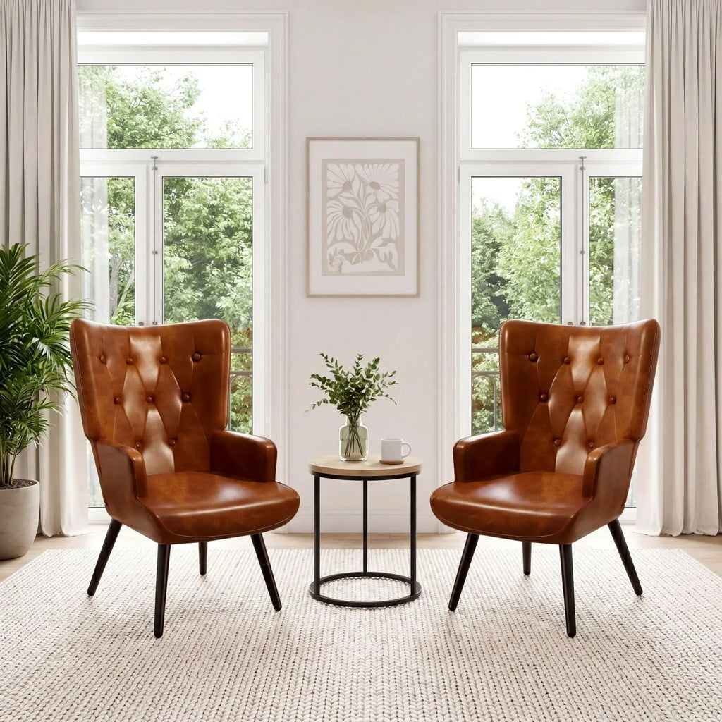 Accent Chair Upholstered PU Leather Living Room Chairs High Back Armchair, Comfy Wingback Chair for Bedroom, Reception Room