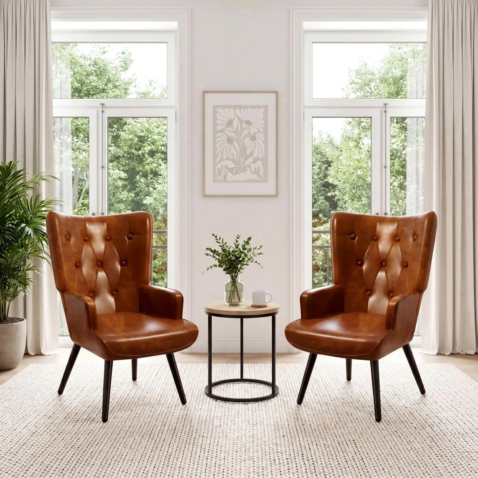 Accent Chair Upholstered PU Leather Living Room Chairs High Back Armchair, Comfy Wingback Chair for Bedroom, Reception Room