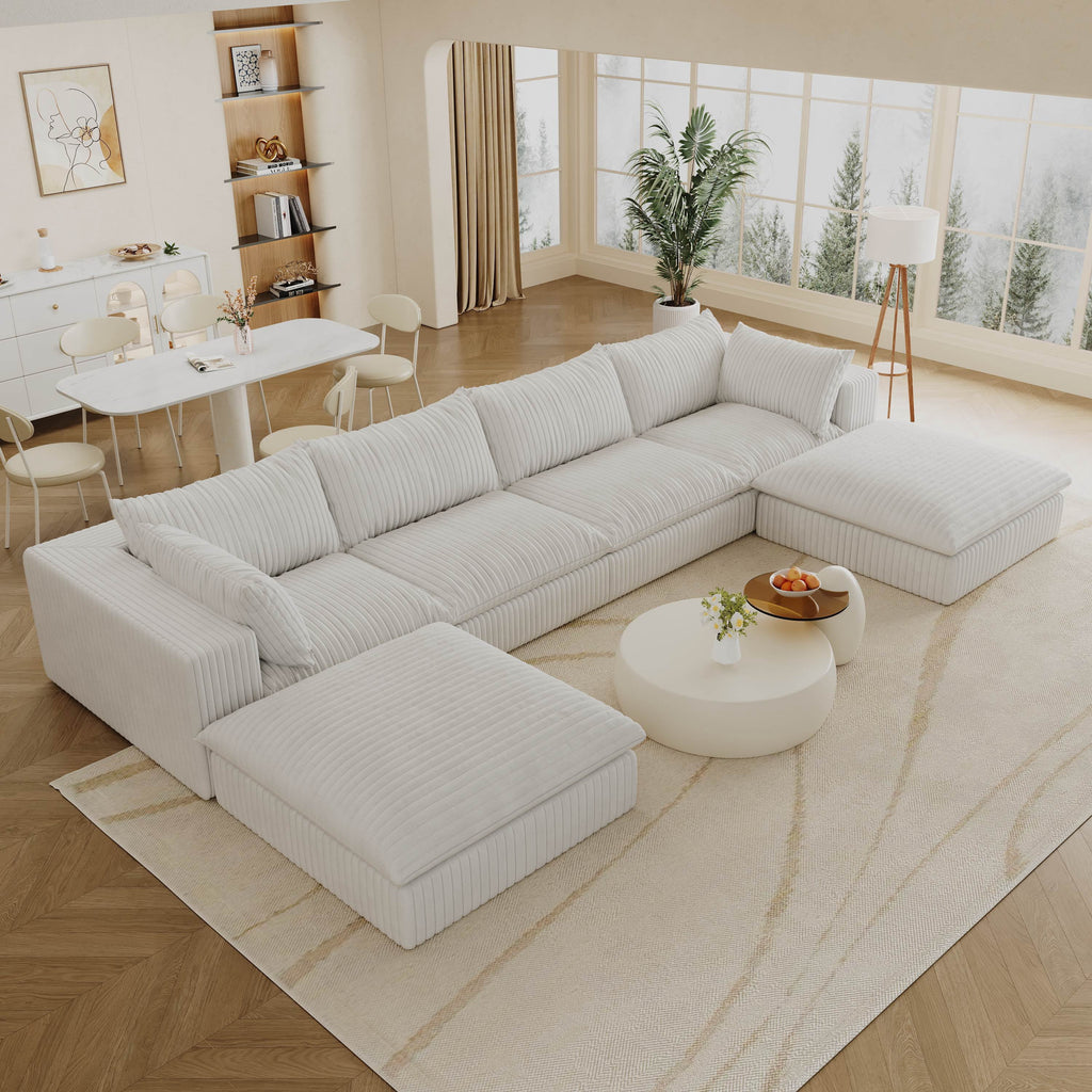 157.6” Corduroy Modular Sectional Sofa,U Shaped Sectional Sofa Couches with Movable Ottoman Chaise,Deep Seat Comfy Cloud Sofa for Living Room,Beige