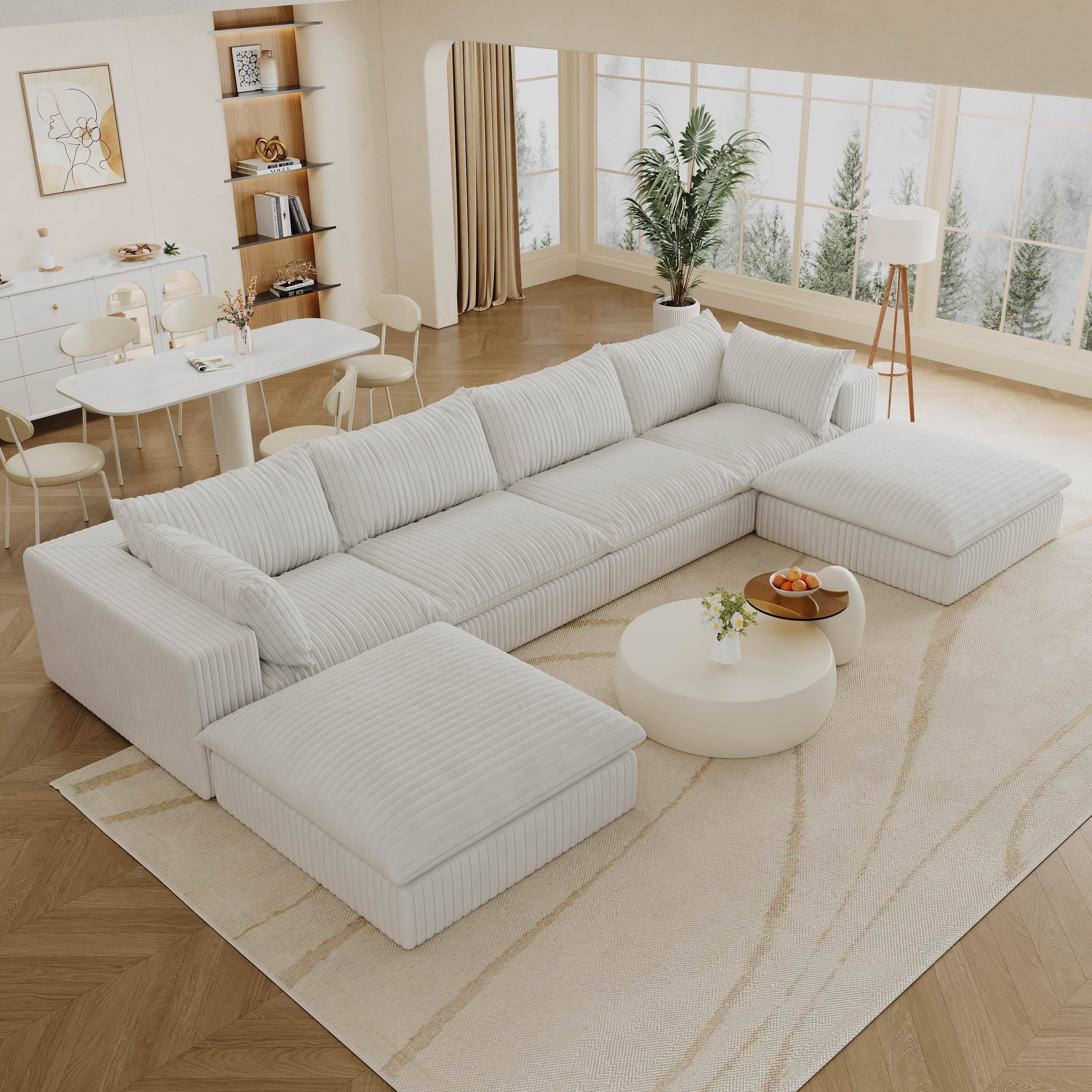 157.6” Corduroy Modular Sectional Sofa,U Shaped Sectional Sofa Couches with Movable Ottoman Chaise,Deep Seat Comfy Cloud Sofa for Living Room,Beige