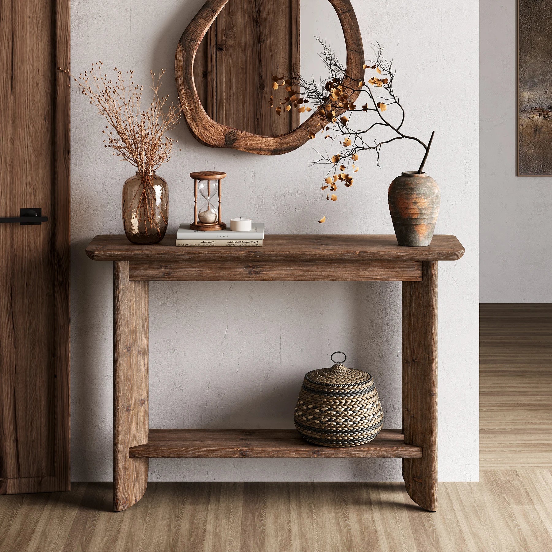 41.3 Inches Sofa Table, Solid Wood 2-Tier Console Table for Living Room, Modern Sofa Table behind Couch, Hallway Foyer Table, Walnut