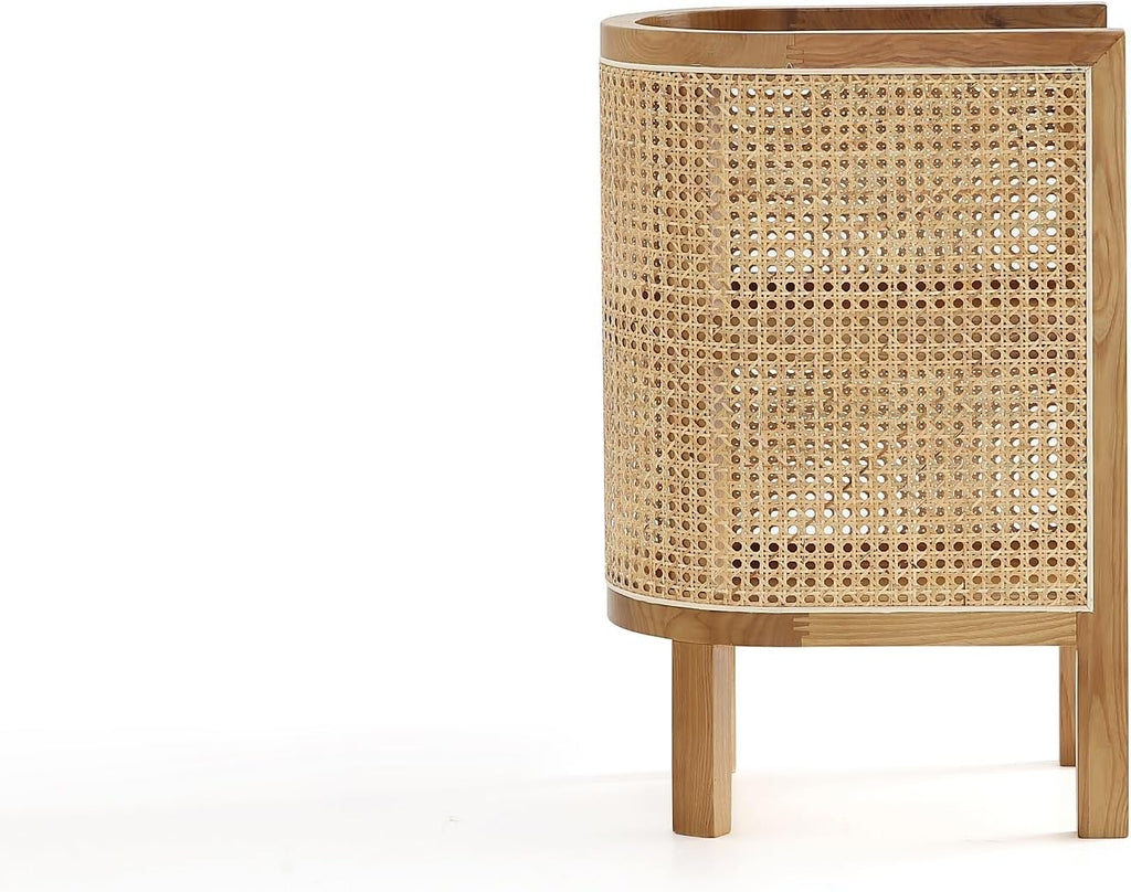 Versailles Rattan Bedside End Table Accent Sofa Side Table for Living Room, Bedroom, Study and Home Office with 2 Shelf Storage, Natural Cane