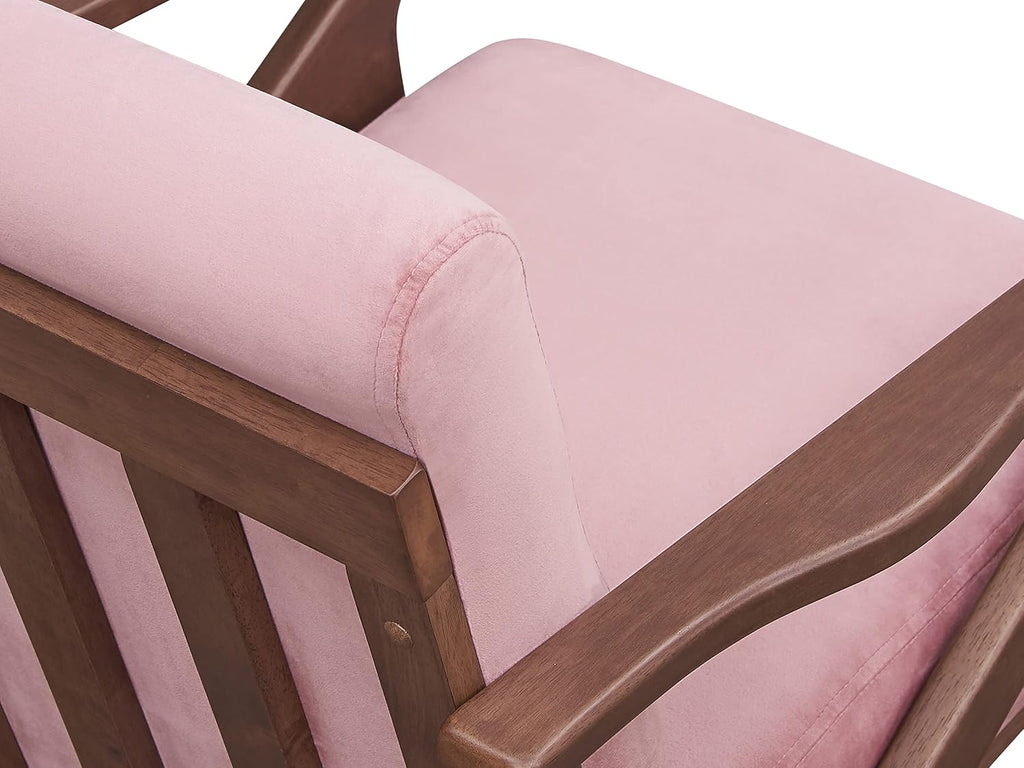 Zola Mid Century Modern Accent Chair Arm Chair: the Perfect Reading, Living Room, and Bedroom Chairs for Modern Home Furniture Use! Solid Wood Frame, Blush Velvet/Walnut