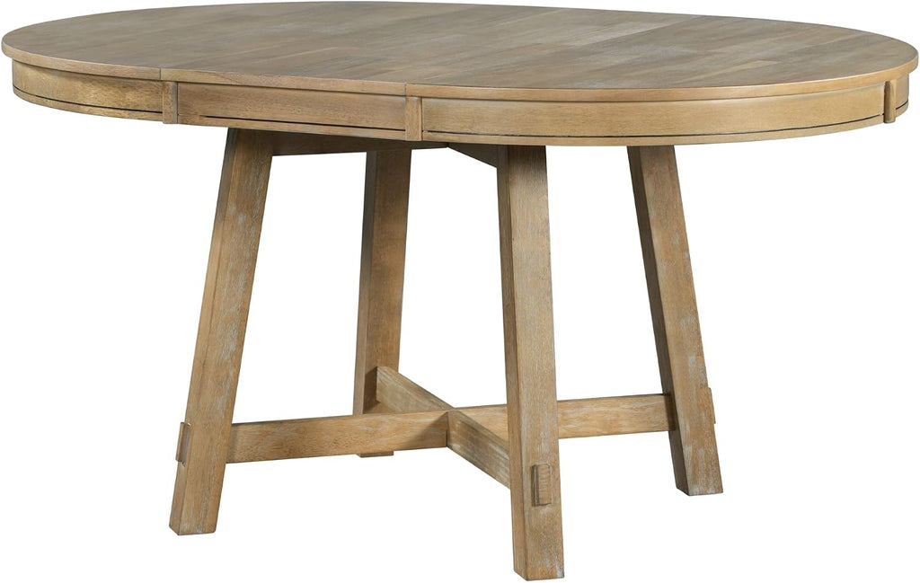 42"-58" round Extendable Dining Table, Solid Wood Dining Table with 16" Leaf, Farmhouse round Kitchen Table with Solid Wood Frame for 4-6, Natural Wood Wash