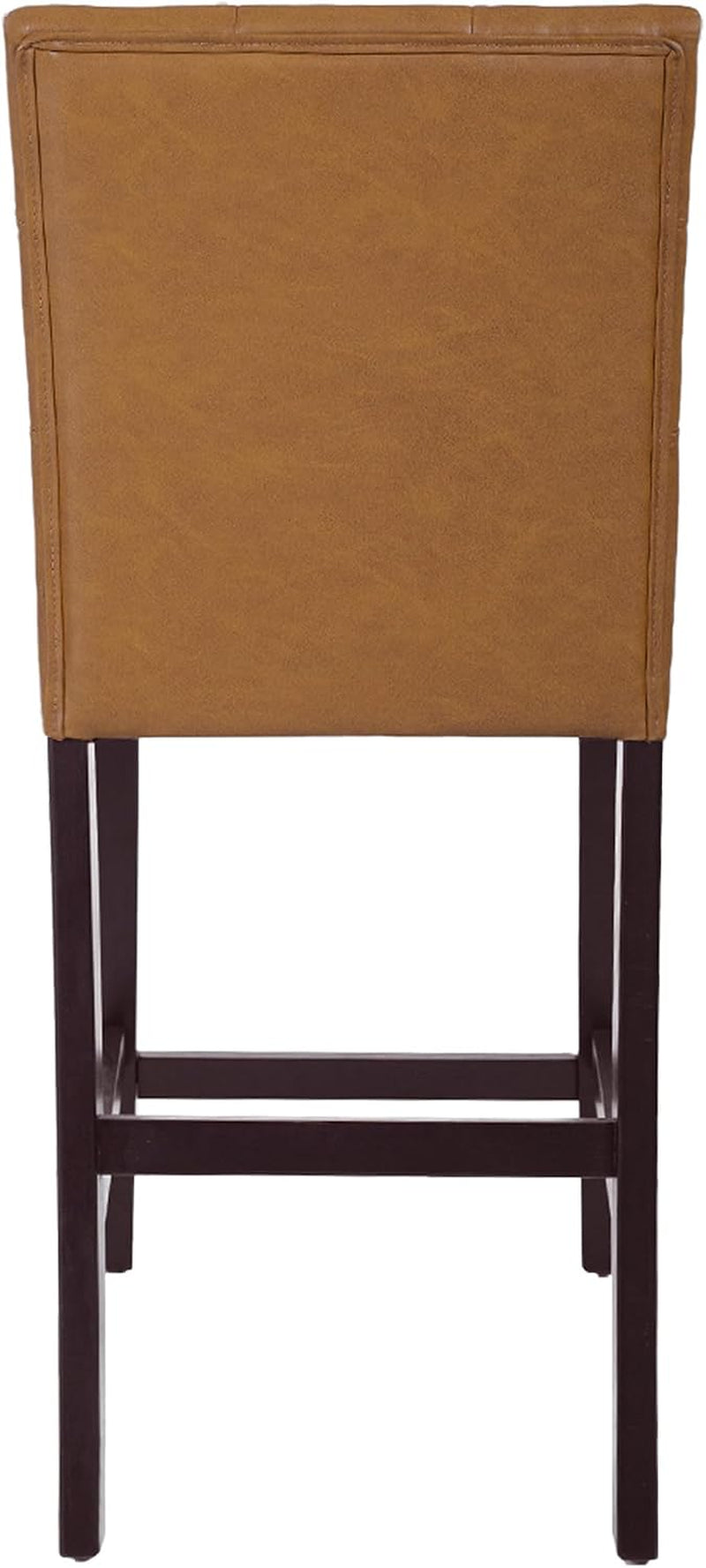 Button Tufted Counter Stool, 24-Inch, Carmel Faux Leather (Set of 2)