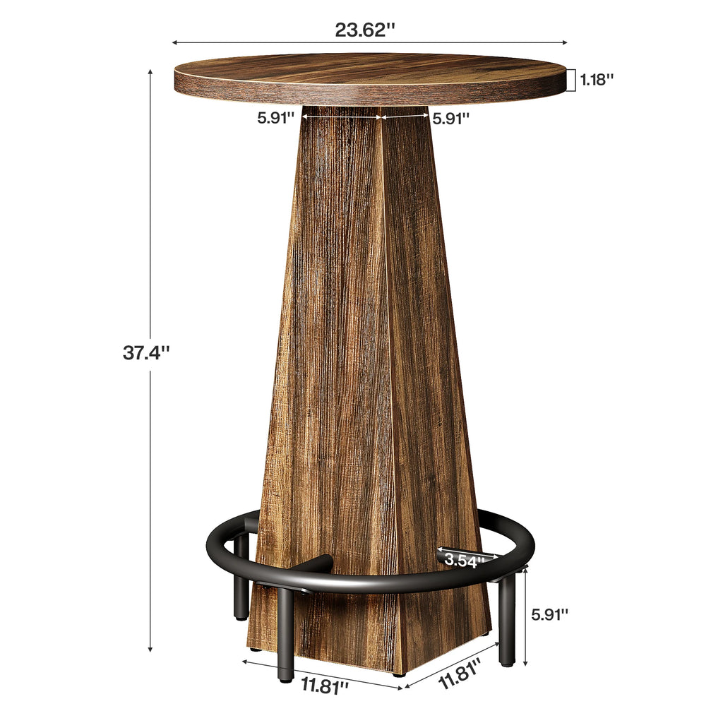 round Bar Table, 37.4" High Pub Table with Metal Footrest, Drink Bar Station for Small Bars, Dining Room, Kitchen, Brown (Only Table)