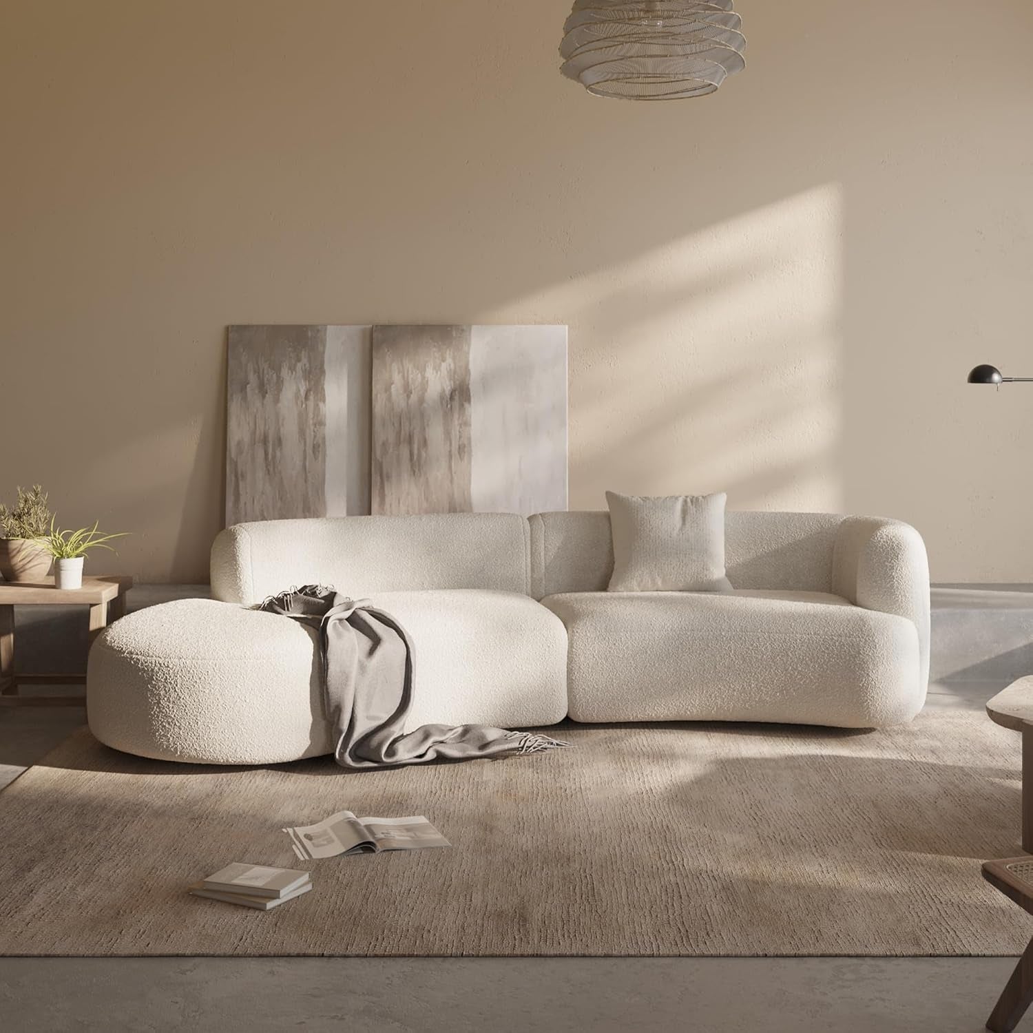 Formia Boucle Curved Sectional Couch for Living Room | Modular Sofa, Modern Minimalist, Wood Frame, for Apartment, Home Office