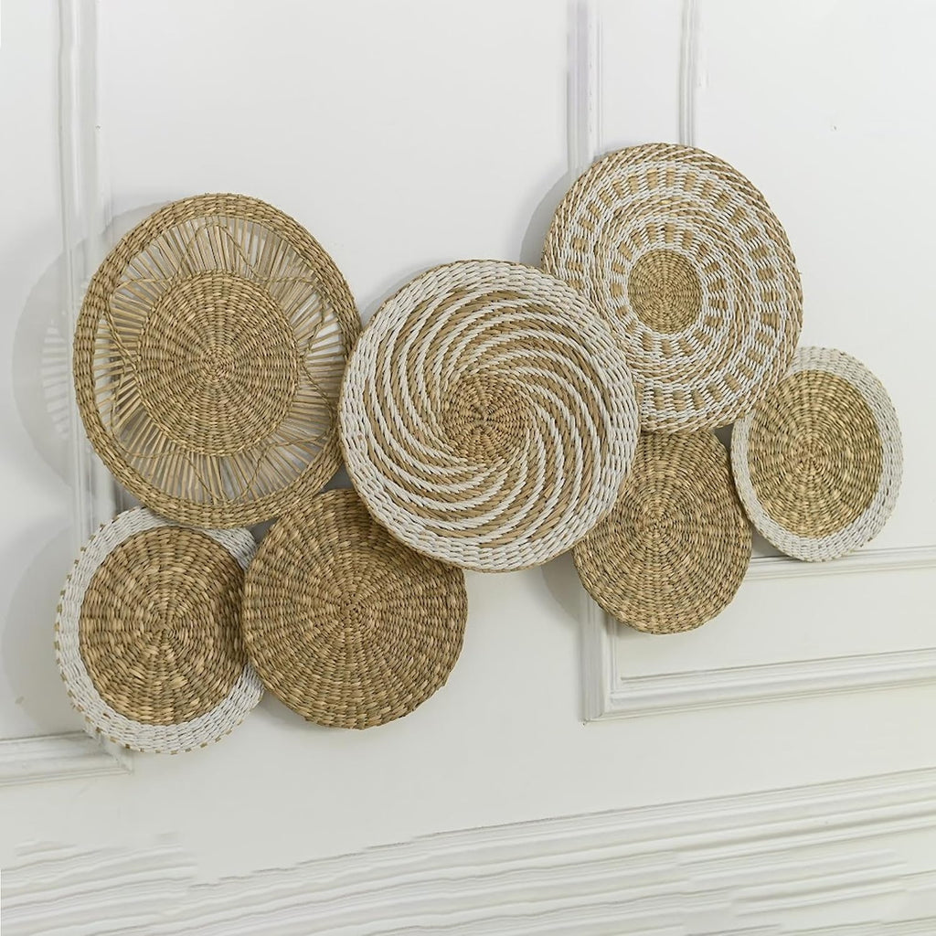 Wicker Wall Decor Set, Seagrass Woven Plates, Medium, Farmhouse | Natural Seagrass Plates That Are Flat and Light Enough for a Living Room or Bedroom Feature