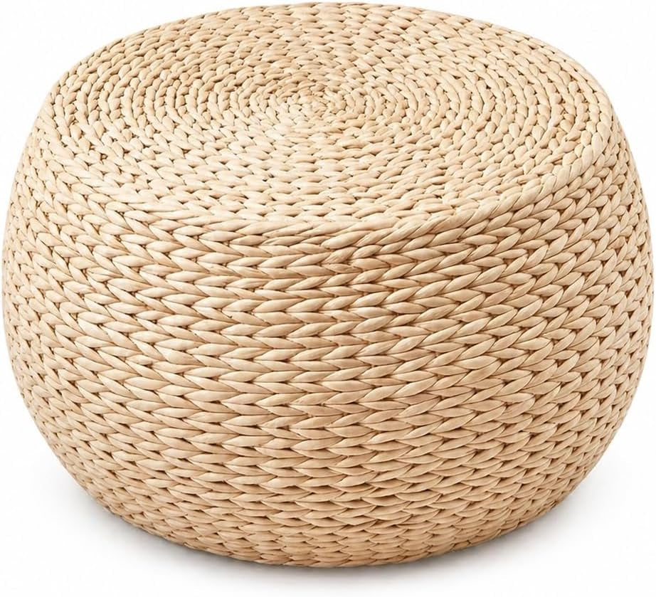 Small Straw Pouf Ottoman, Low Natural Footrest, Dia: 12.2" | Natural, Eco-Friendly, Lightweight, Anti-Slip, Breathable, Boho Tatami Footstool for Living Room Bedroom Patio