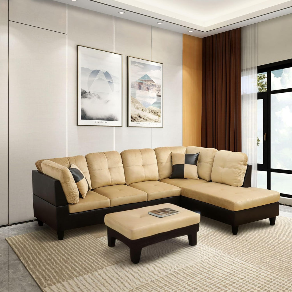 Beige L shape sectional couch