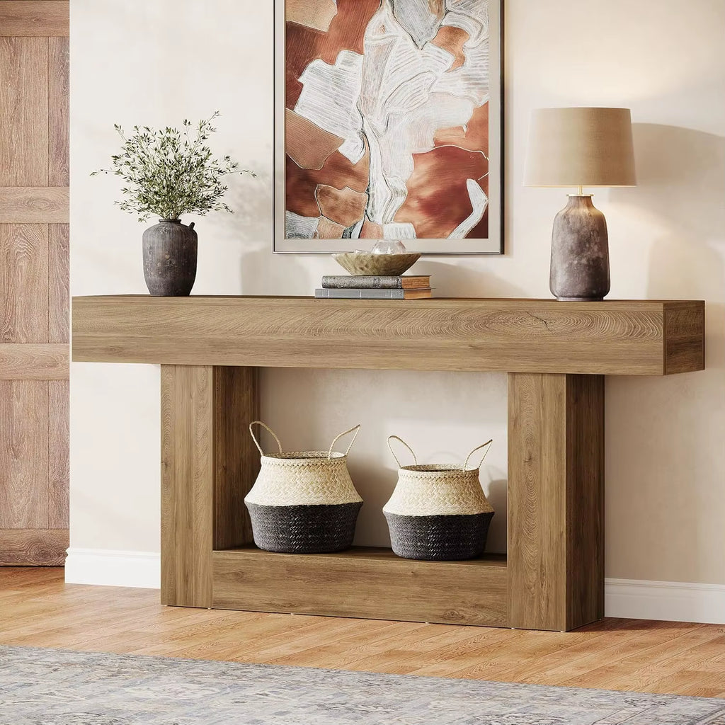 Farmhouse two tier wood console table