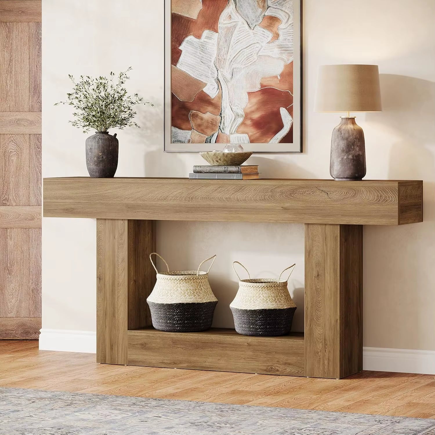 Farmhouse two tier wood console table