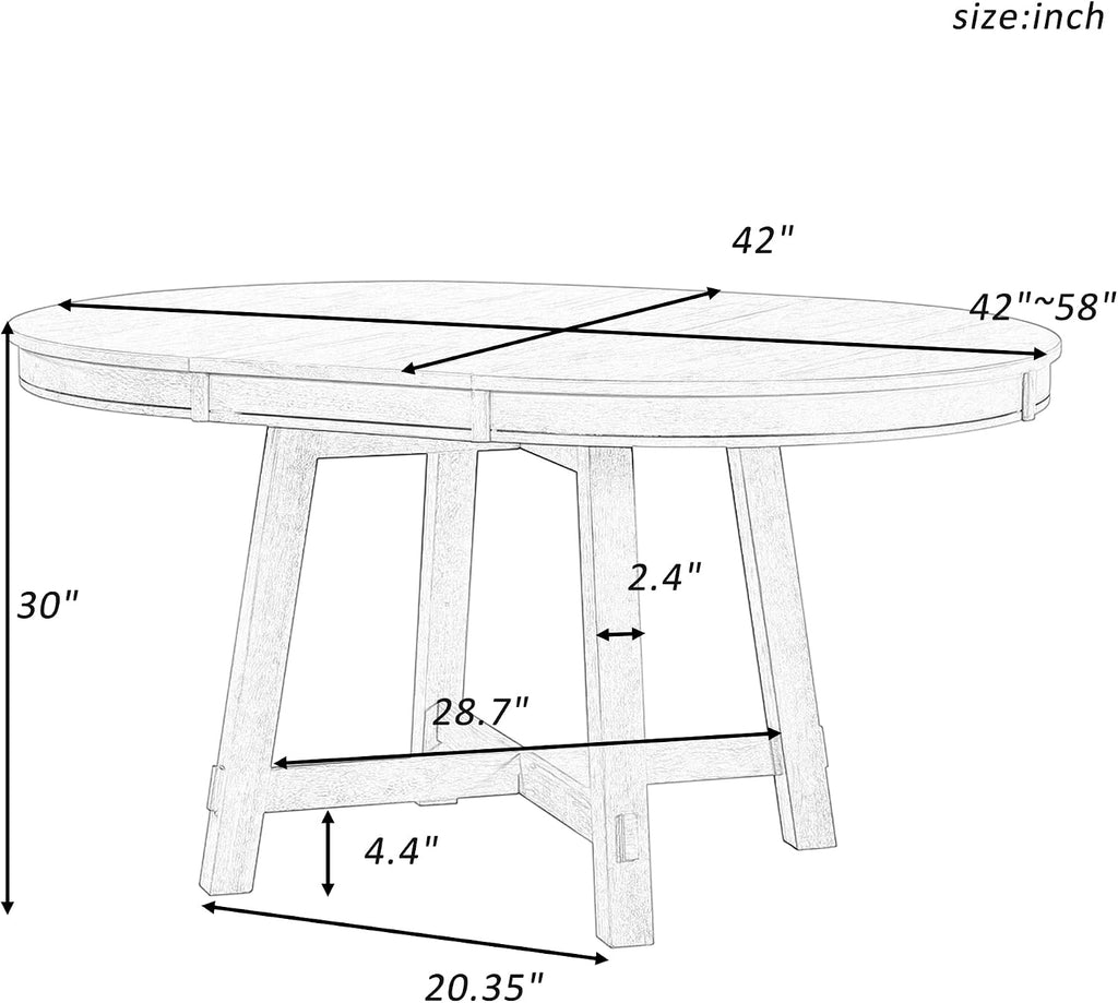 42"-58" round Extendable Dining Table, Solid Wood Dining Table with 16" Leaf, Farmhouse round Kitchen Table with Solid Wood Frame for 4-6, Natural Wood Wash