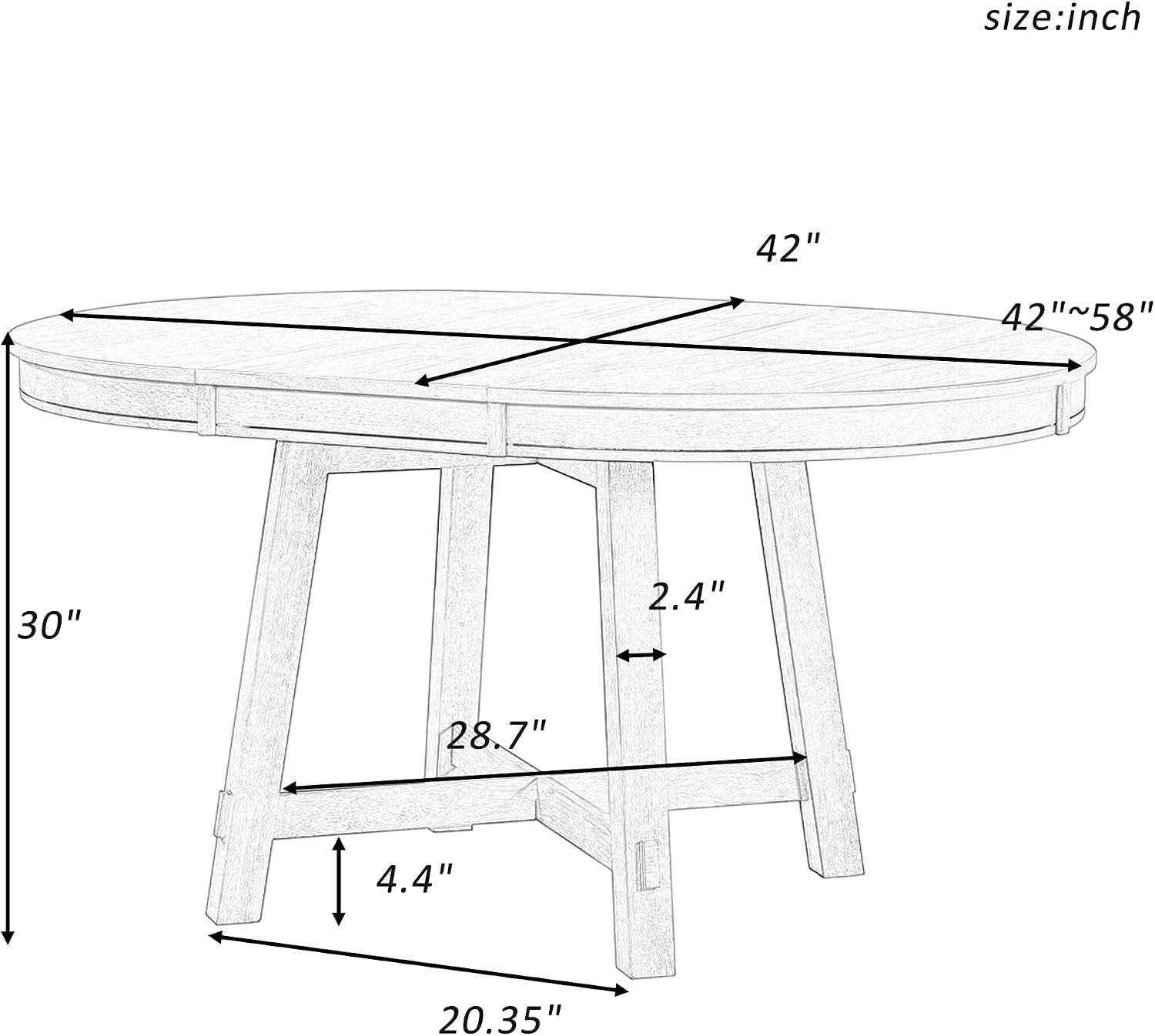 42"-58" round Extendable Dining Table, Solid Wood Dining Table with 16" Leaf, Farmhouse round Kitchen Table with Solid Wood Frame for 4-6, Natural Wood Wash