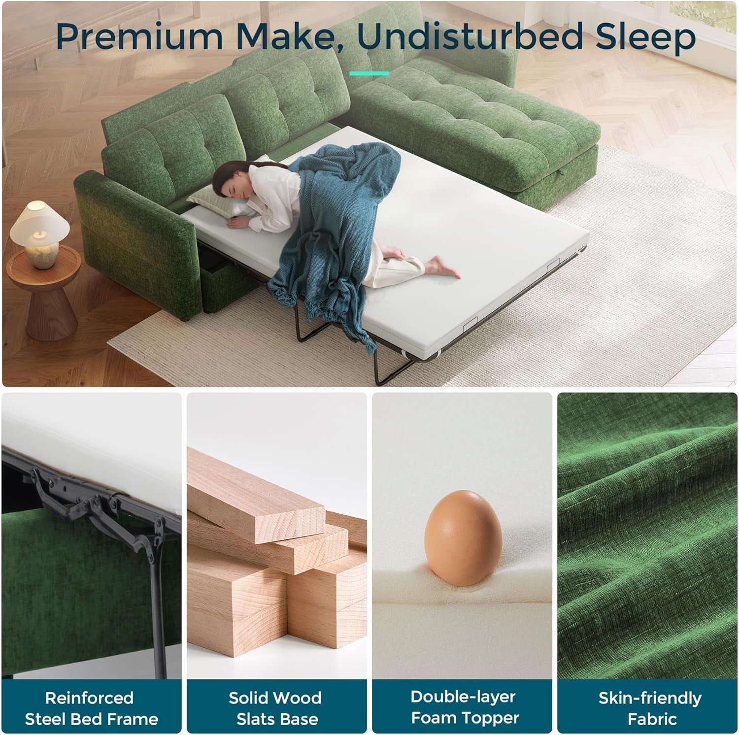 Green chenille sleeper loveseat