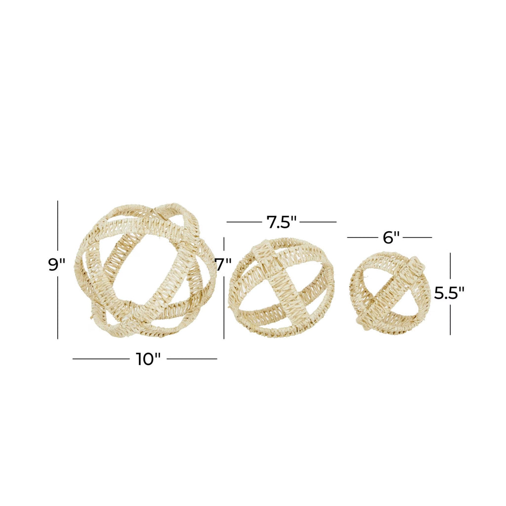 9", 7", 5"H Cream Dried Plant Handmade Woven Orb Geometric Sculpture, by  (3 Count)