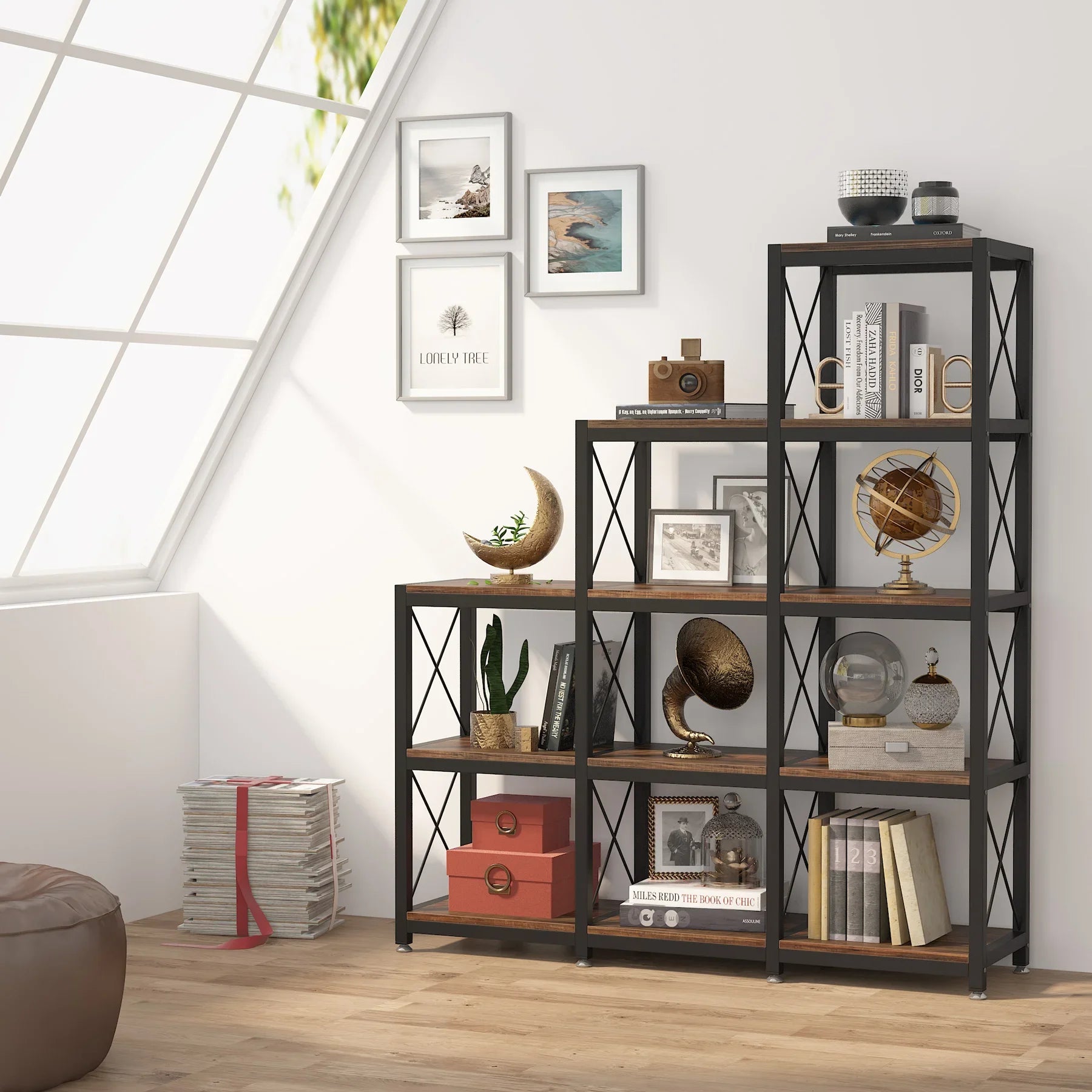 Industrial ladder corner bookshelf