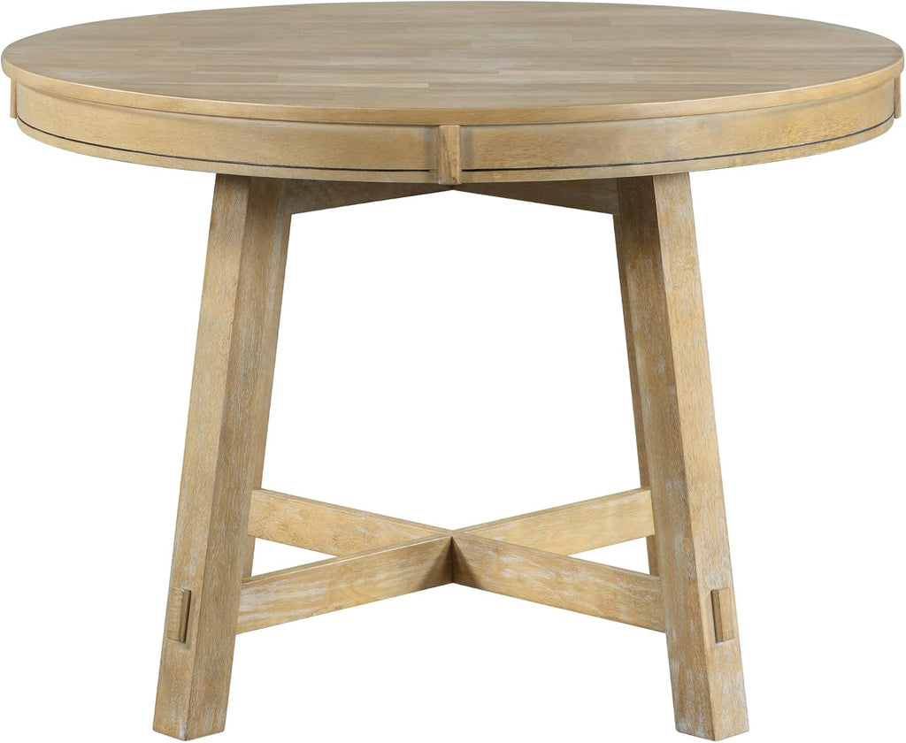 42"-58" round Extendable Dining Table, Solid Wood Dining Table with 16" Leaf, Farmhouse round Kitchen Table with Solid Wood Frame for 4-6, Natural Wood Wash