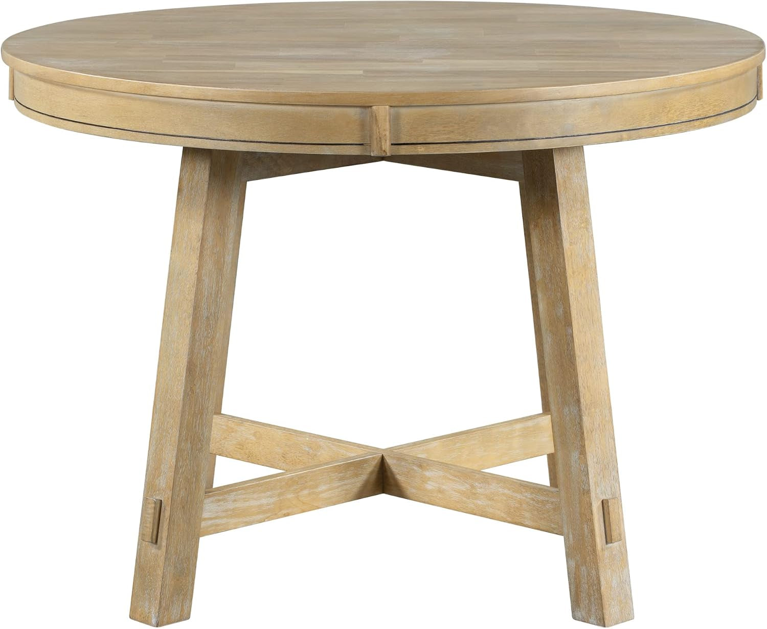42"-58" round Extendable Dining Table, Solid Wood Dining Table with 16" Leaf, Farmhouse round Kitchen Table with Solid Wood Frame for 4-6, Natural Wood Wash