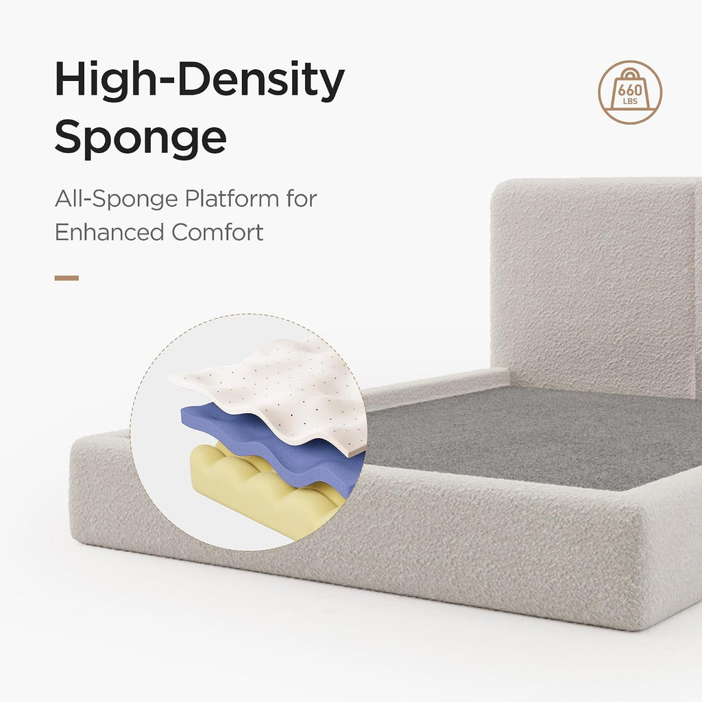 Boucle upholstered queen cloud bed frame