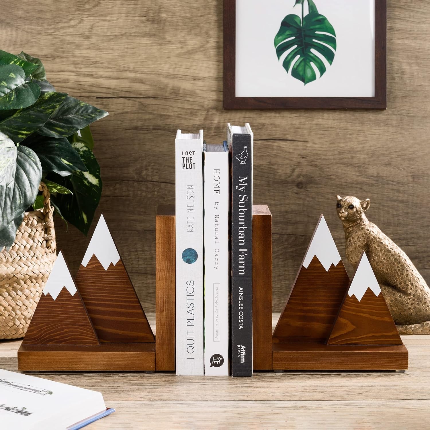 Wooden mountain bookends