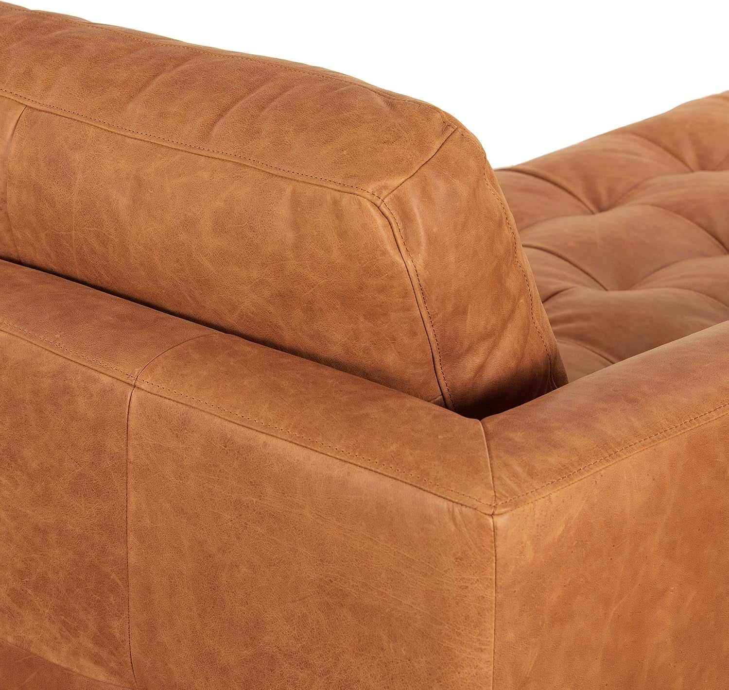 POLY & BARK Calle Left-Facing Sectional Sofa, Full-Grain Pure-Aniline Italian Leather, Cognac Tan, Solid Wood Legs