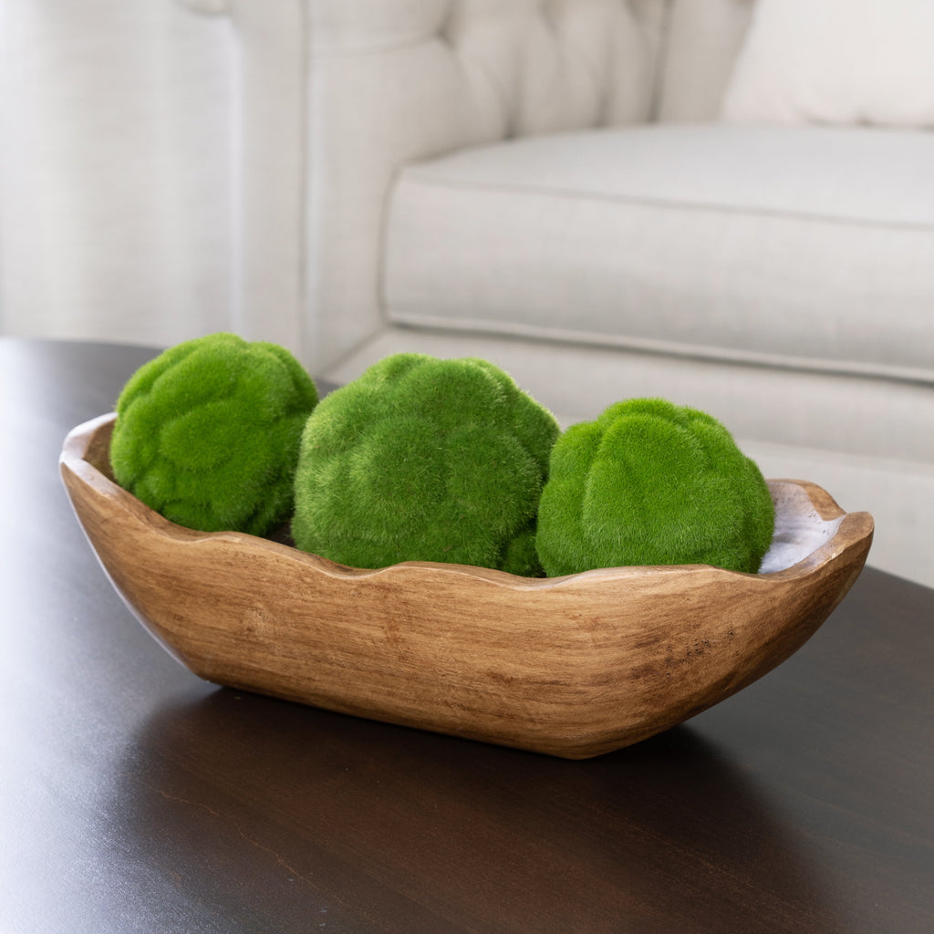 Indoor Carved Mid-Tone Brown Wood Decorative Dough Bowl
